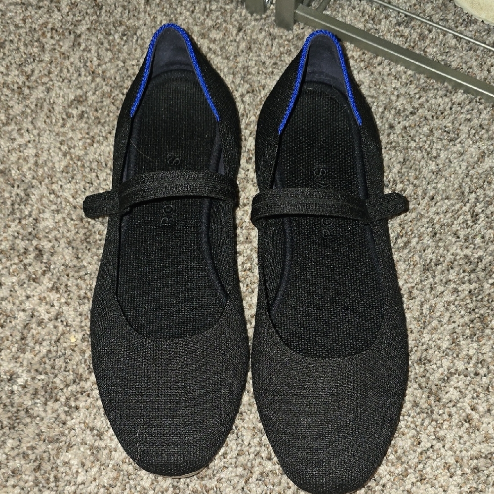 Black Mary Jane Flats with Blue Trim